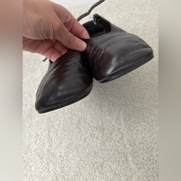 Massimo Dutti Dark Brown Leather Mary Jane Flats Square Toe Minimalist Shoe - Picture 4 of 11